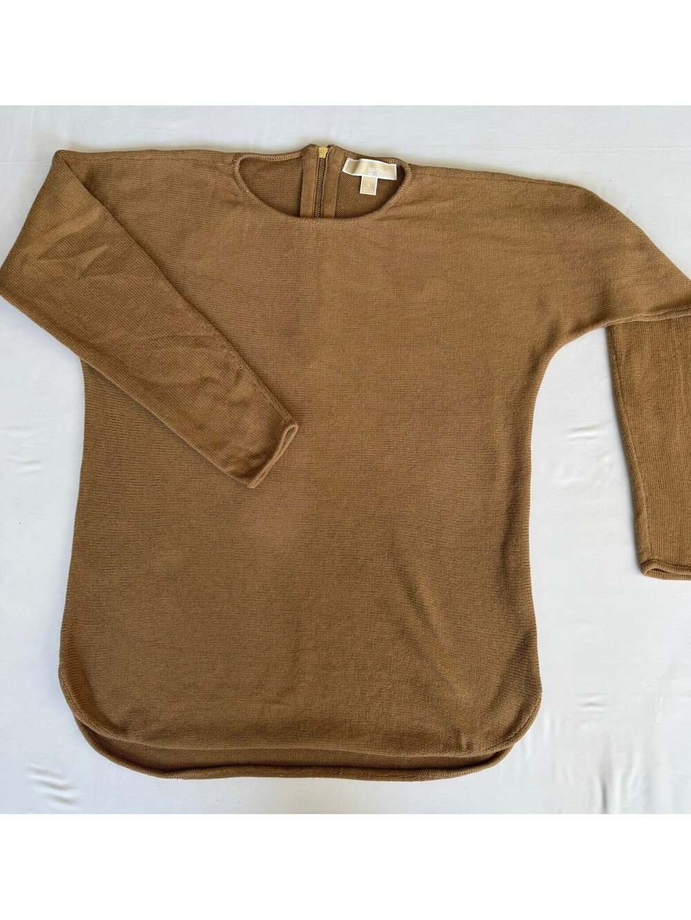 Michael Kors Size Small Camel 1/4 Zip Back Sweater Tunic High Low Hem
